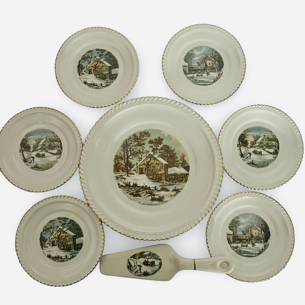 Harkerware Currier & Ives Dessert Set